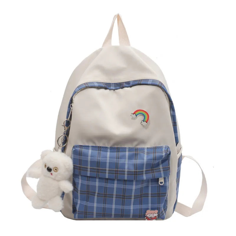 Plaid Backpack for High School Students Fresh Style Large Capacity Schoolbag