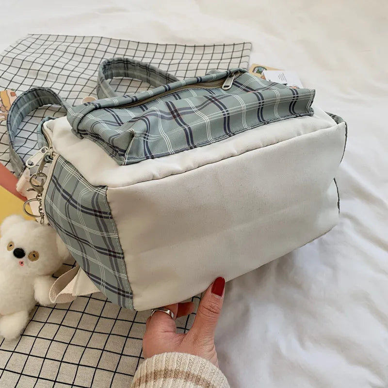 Plaid Backpack for High School Students Fresh Style Large Capacity Schoolbag