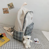 Plaid Backpack for High School Students Fresh Style Large Capacity Schoolbag