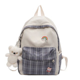 Plaid Backpack for High School Students Fresh Style Large Capacity Schoolbag