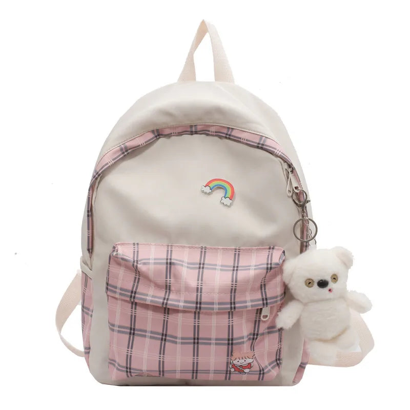 Plaid Backpack for High School Students Fresh Style Large Capacity Schoolbag