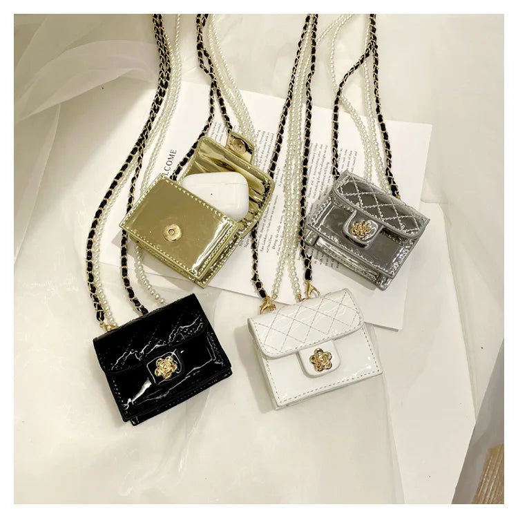 Pearl Chain Shoulder Bag Rhombus Messenger Mini Square Lipstick Bag