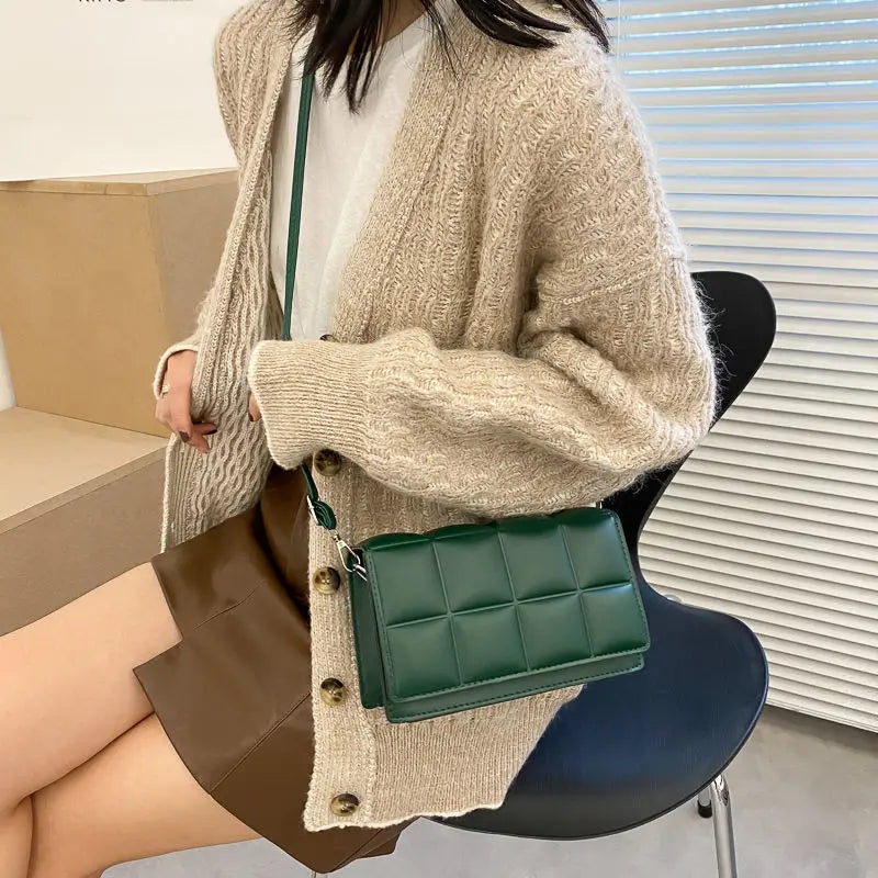 PU Leather Lattice Crossbody Bag for Women Shoulder Handbag