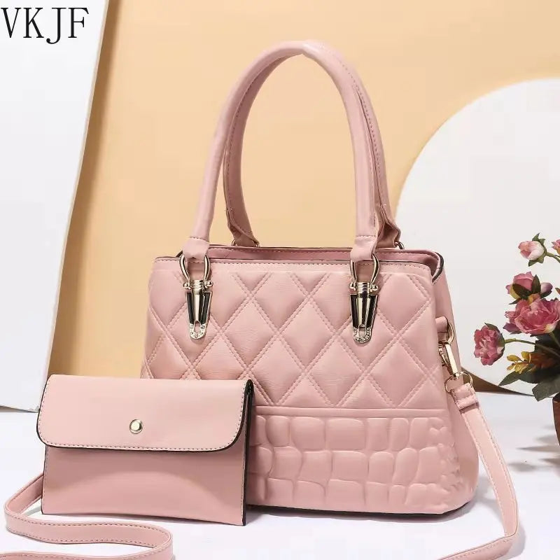 Rhombus Ladies Shoulder Messenger Bag European American Bags Women 2-piece set