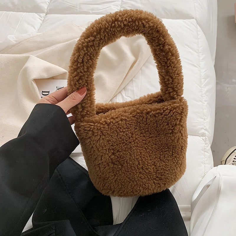 Winter Lamb Wool Bag Granular Vegetable Basket Soft Shoulder Bag