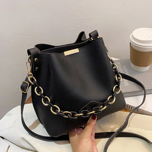Shoulder Bag Ladies All-match Chain Bucket Messenger Handbag PU Large Capacity B