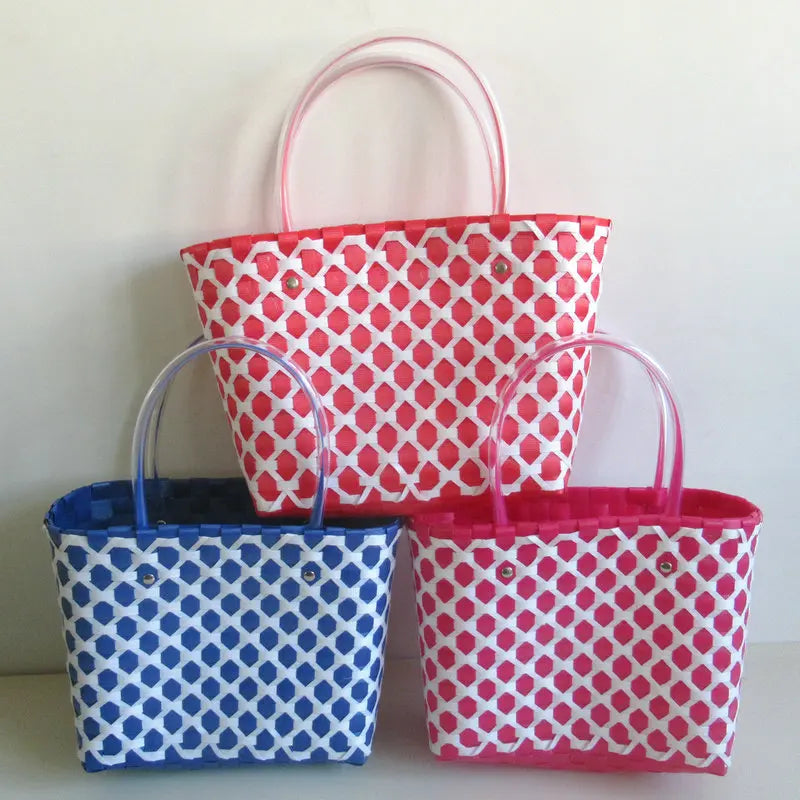 Woven Hand-Woven Shopping Handbag Red Green Yellow Basket Straw PP Bag