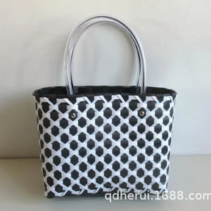 Woven Hand-Woven Shopping Handbag Red Green Yellow Basket Straw PP Bag