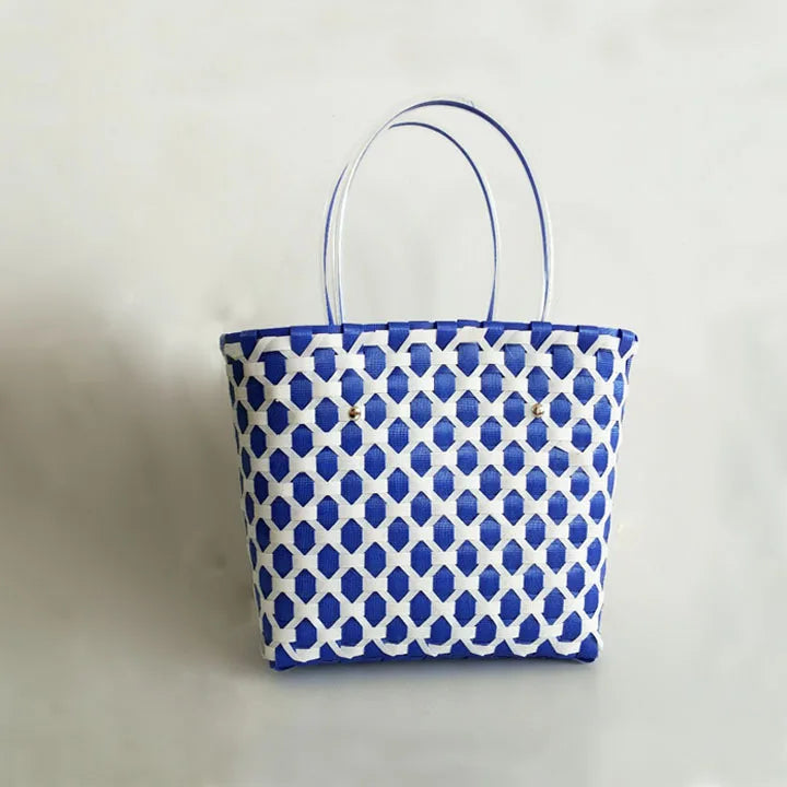 Woven Hand-Woven Shopping Handbag Red Green Yellow Basket Straw PP Bag