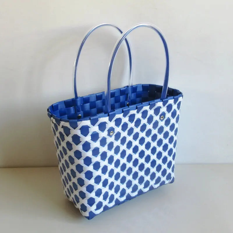 Woven Hand-Woven Shopping Handbag Red Green Yellow Basket Straw PP Bag