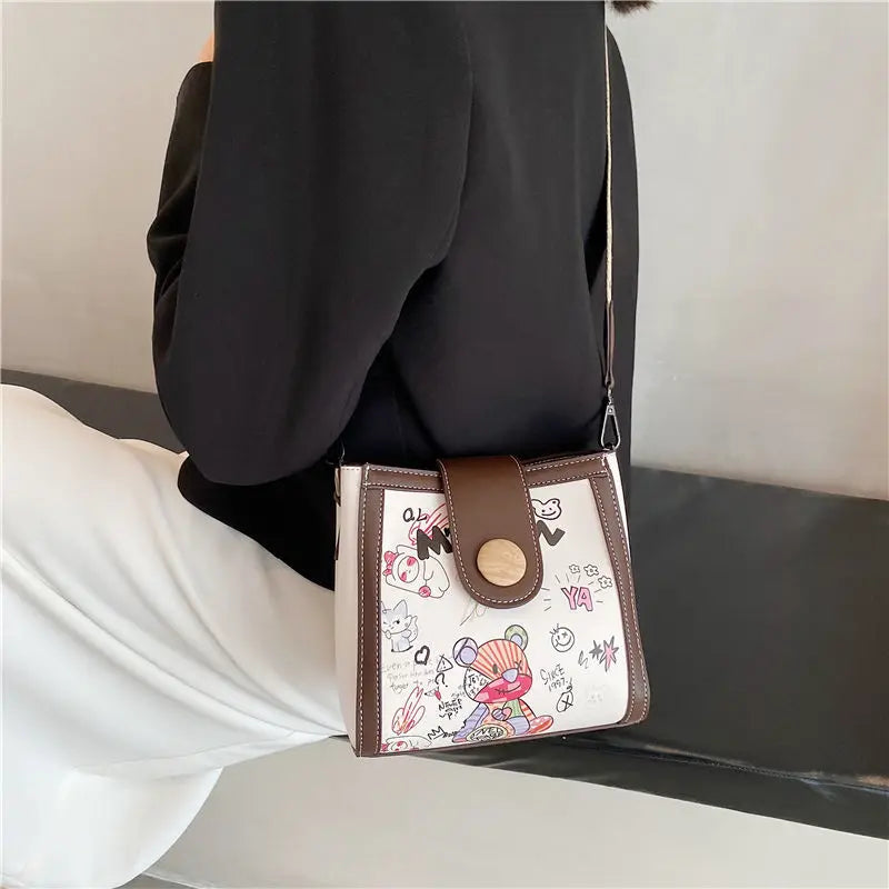 Cartoon Print Crossbody Bags For Women Contrast Shoulder Bag