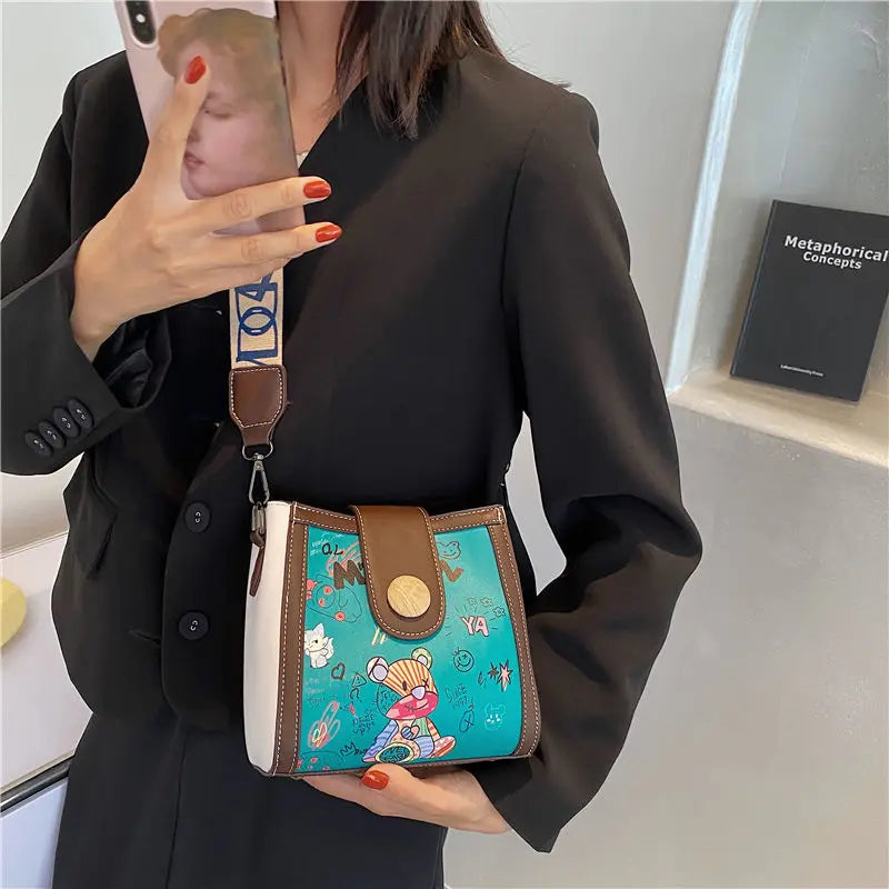 Cartoon Print Crossbody Bags For Women Contrast Shoulder Bag
