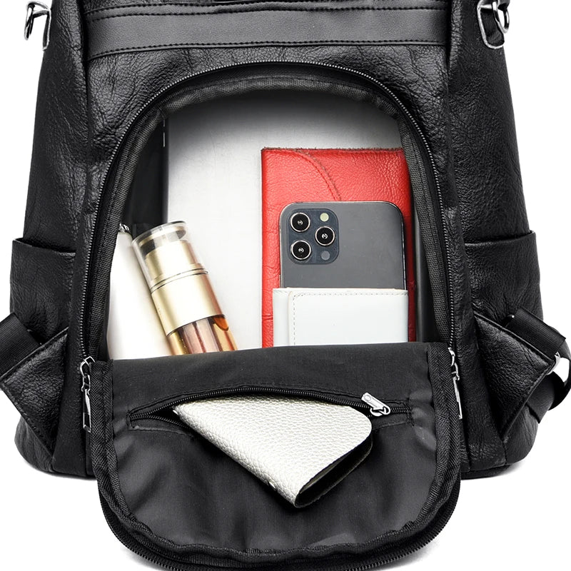 Large PU Leather Travel Backpack for Girls Women's