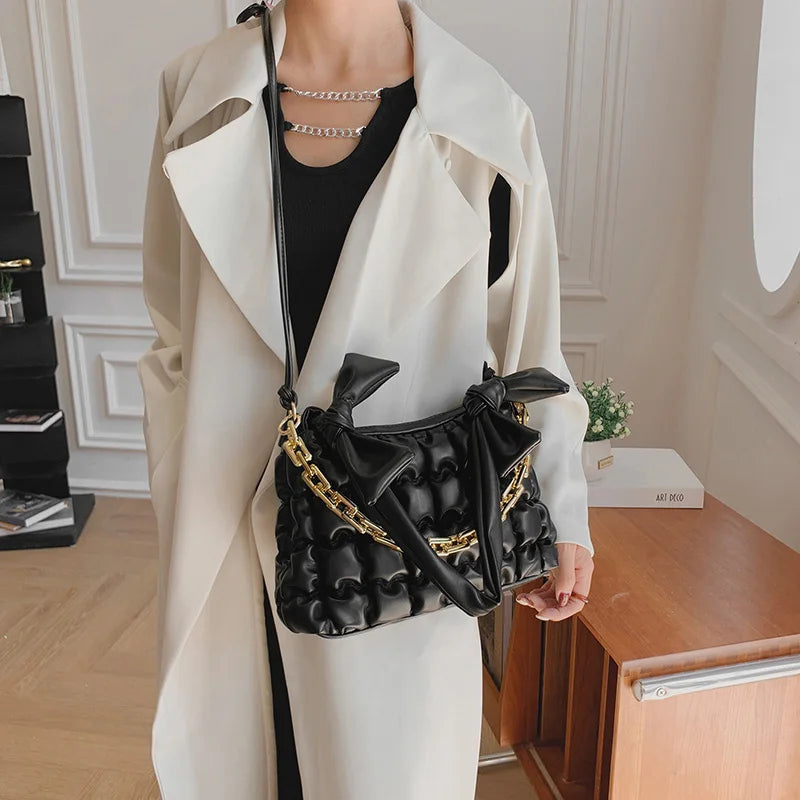 Braided Shoulder Bag for Women, Chain Crossbody Handbag, Winter Armpit Bag
