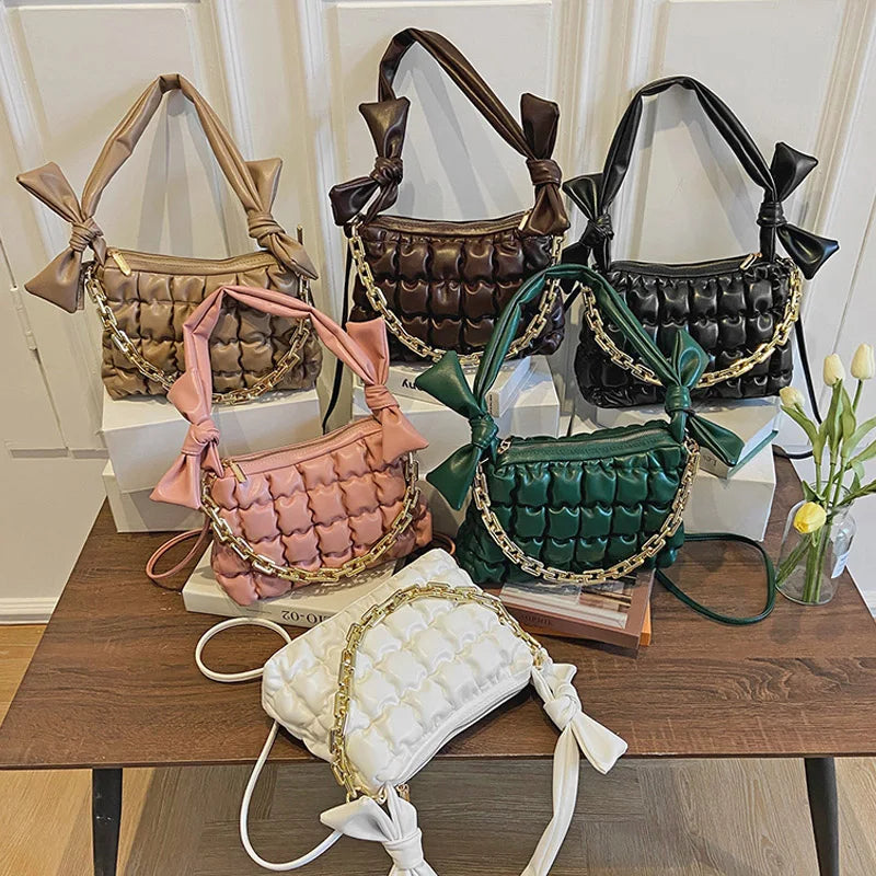 Braided Shoulder Bag for Women, Chain Crossbody Handbag, Winter Armpit Bag