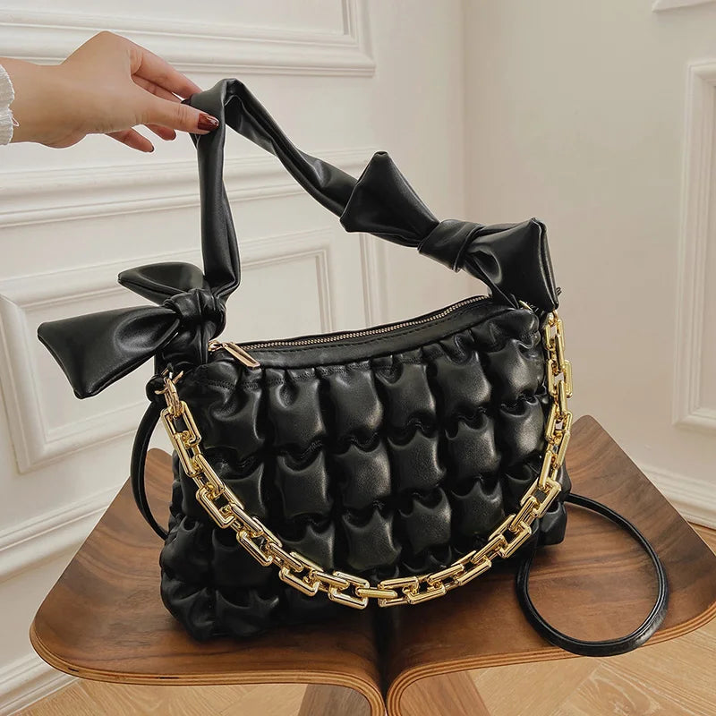 Braided Shoulder Bag for Women, Chain Crossbody Handbag, Winter Armpit Bag