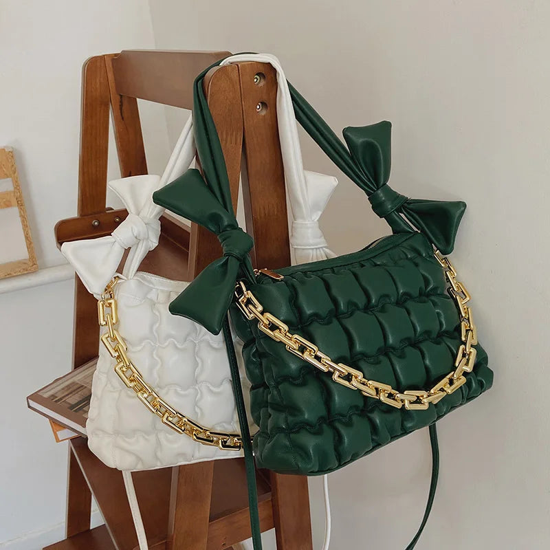 Braided Shoulder Bag for Women, Chain Crossbody Handbag, Winter Armpit Bag