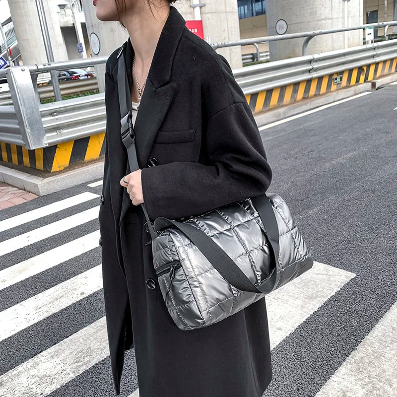 Winter Space Cotton Shoulder Bags For Women Wide Shoulder Strap Ladies Handbags