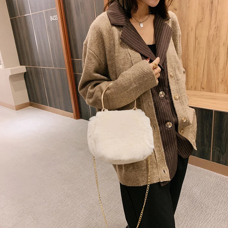 Winter Faux Fur Handbags Plush Chain Shoulder Crossbody Bags For Women