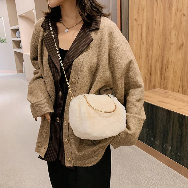 Winter Faux Fur Handbags Plush Chain Shoulder Crossbody Bags For Women