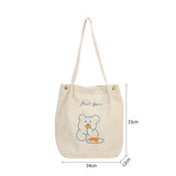 Women Casual Corduroy Shoulder Bag Cartoon Bear Print Bucket Bags