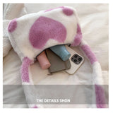 Heart Print Plush Shoulder Bag Small Handbags