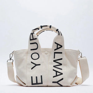 Beige Grid Lattice Shoulder Bag Yellow Print Portable Handbag