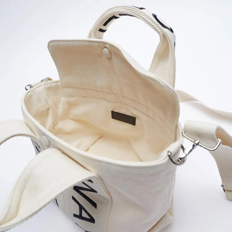 Beige Grid Lattice Shoulder Bag Yellow Print Portable Handbag