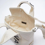 Beige Grid Lattice Shoulder Bag Yellow Print Portable Handbag