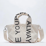 Beige Grid Lattice Shoulder Bag Yellow Print Portable Handbag