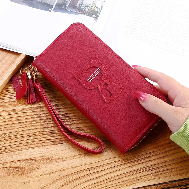 Cat Cartoon Women's Leather Wallet Big Capacity Phone Wallet