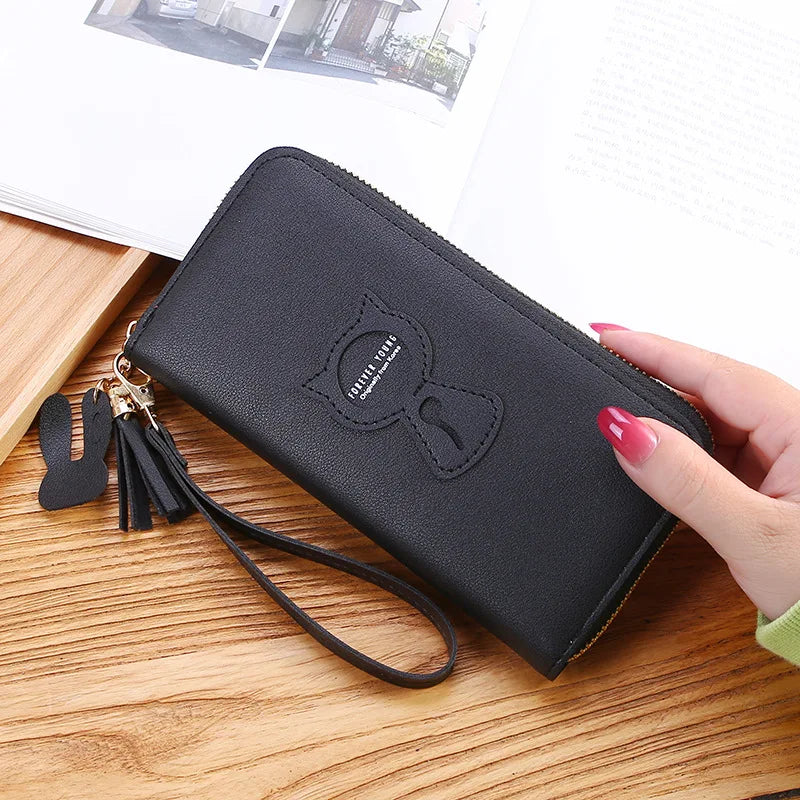Cat Cartoon Women's Leather Wallet Big Capacity Phone Wallet