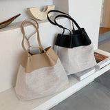 Linen Bucket Bag Shoulder Handbag Large Capacity Wallet