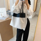 Linen Bucket Bag Shoulder Handbag Large Capacity Wallet