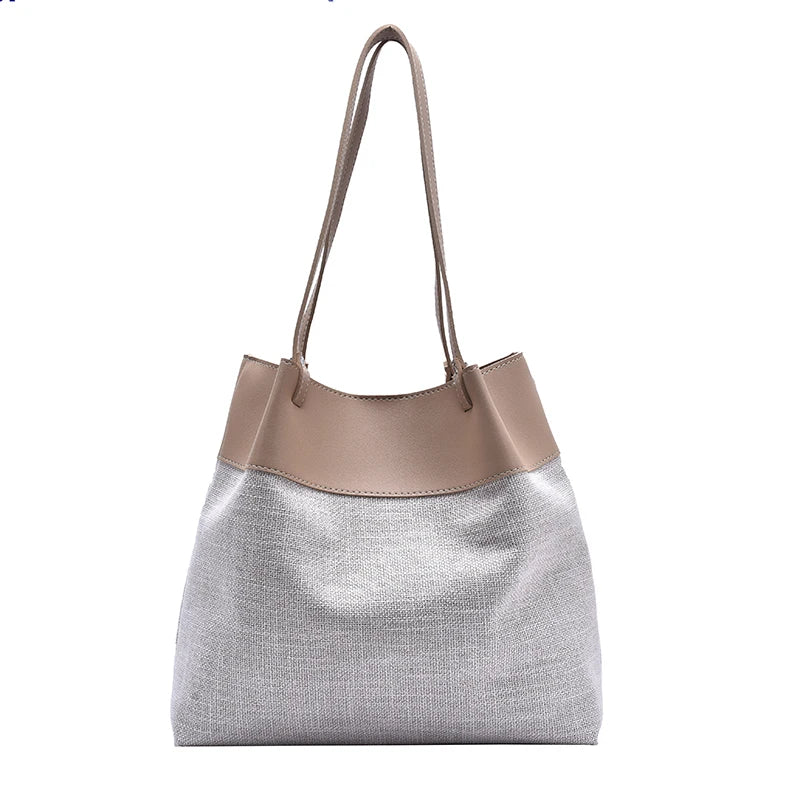 Linen Bucket Bag Shoulder Handbag Large Capacity Wallet