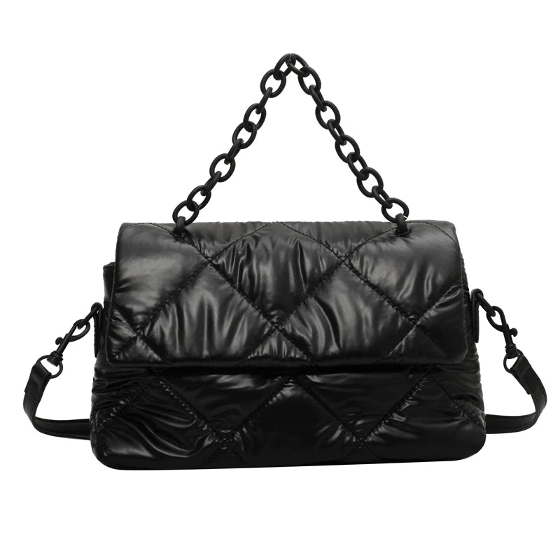 Quilted Nylon Messenger Bag Winter Shoulder Handbag