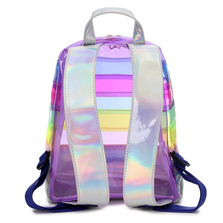 Rainbow Stripe Laser PVC Backpack for Kids