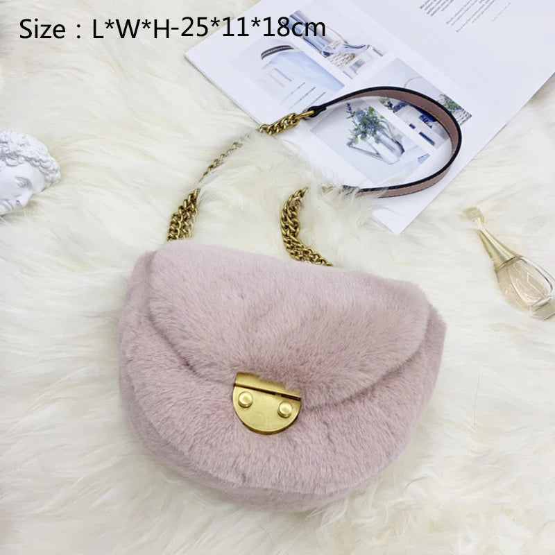 Plush Saddle Bag Winter Handbag Faux Fur Shoulder Messenger Bag