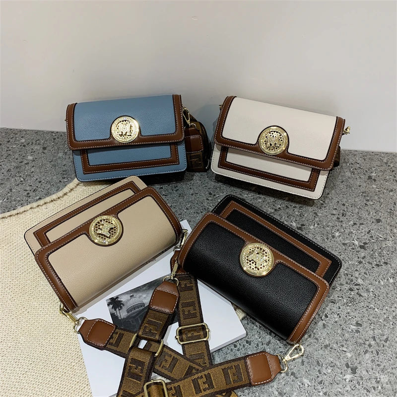Women's Soft PU Shoulder Bag with Metal Pendant and Wide Shoulder Strap