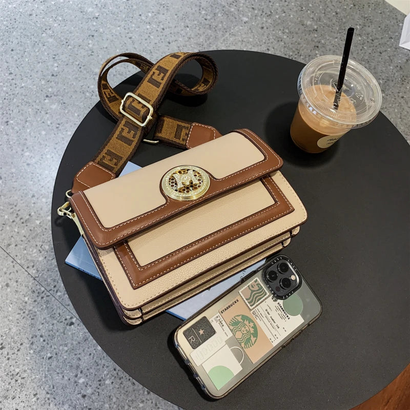 Women's Soft PU Shoulder Bag with Metal Pendant and Wide Shoulder Strap