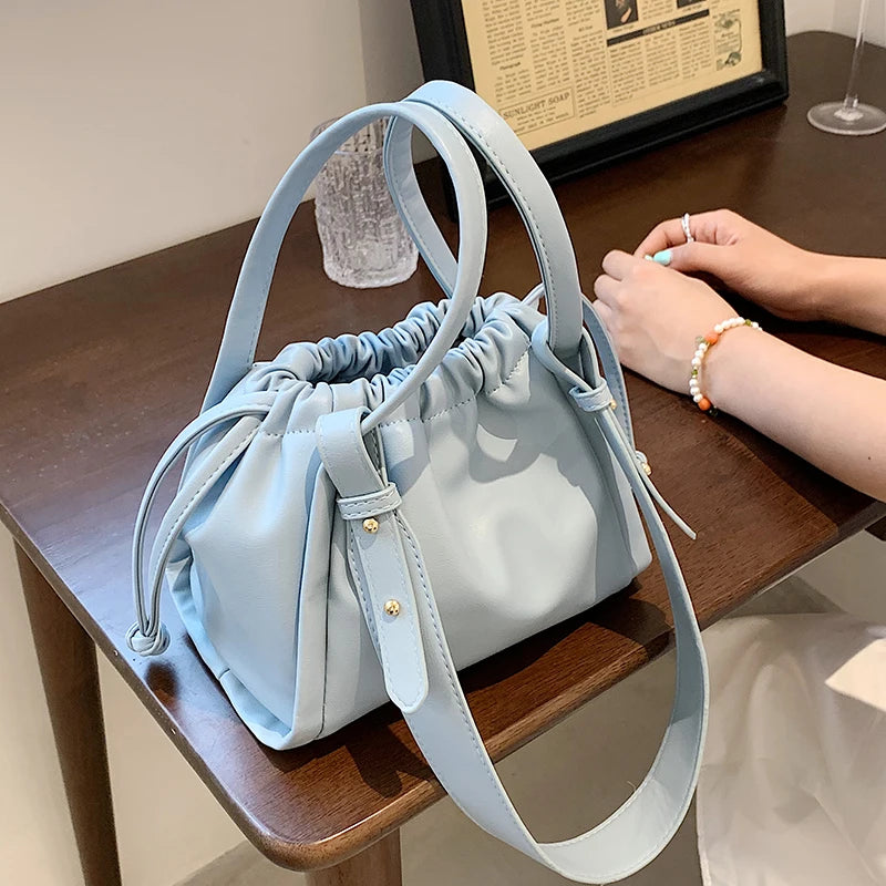 Fold Drawstring Shoulder Bag, Pure Female Messenger Bag