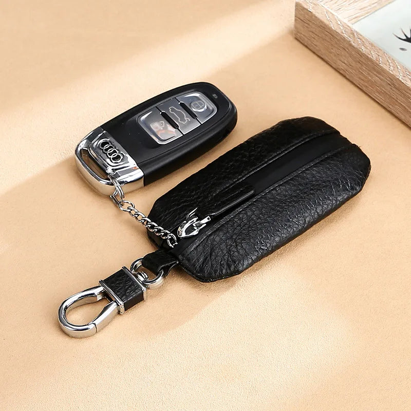 Leather Car Key Case Waterproof Zipper Universal Key Cover