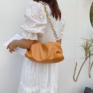 Pleated Messenger Bag with Thick Chain Clip Cloud Design