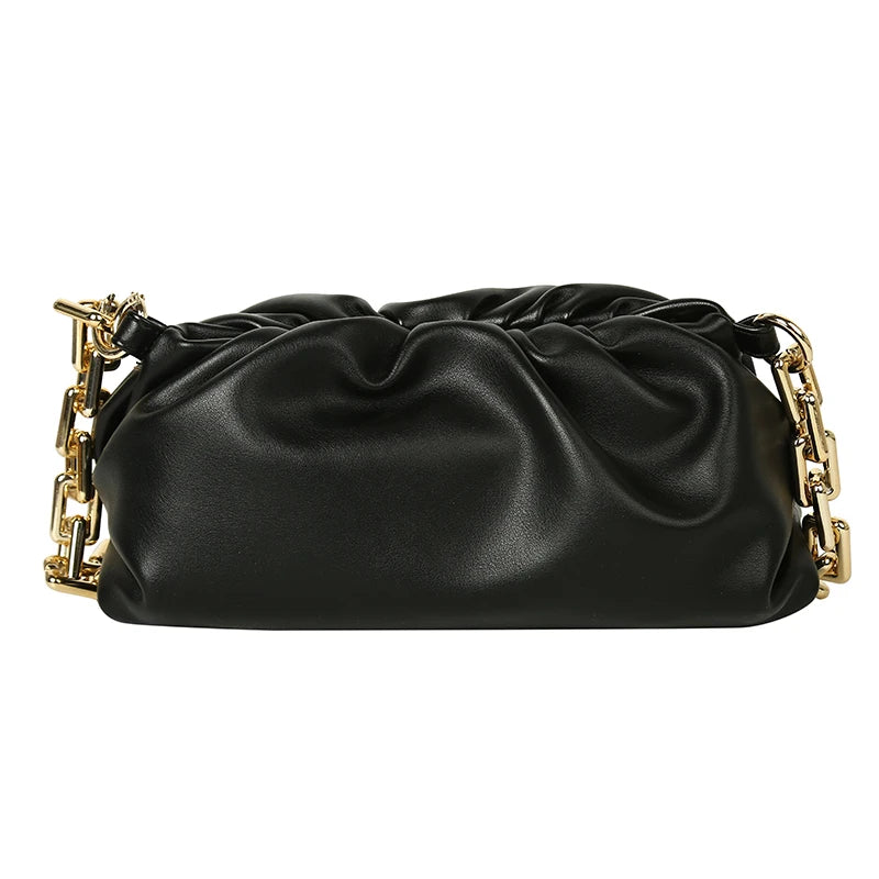 Pleated Messenger Bag with Thick Chain Clip Cloud Design