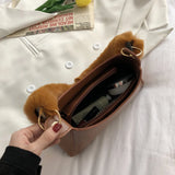 Women's Winter Leather Shoulder Bag Soft Plush Handle Handbag