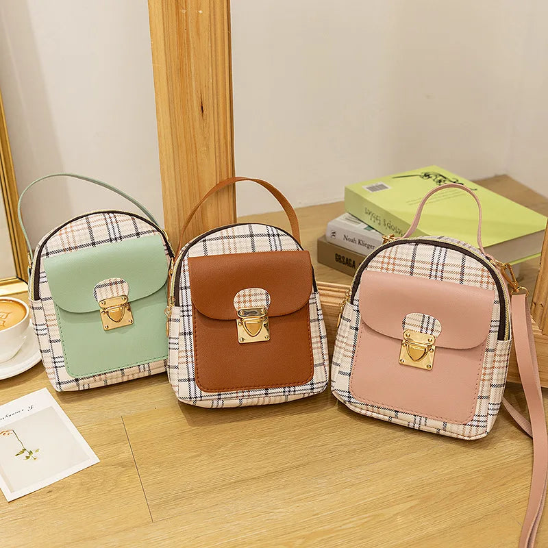 2021 Mini Contrast Backpack Plaid Pattern Shoulder Bag