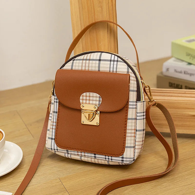 2021 Mini Contrast Backpack Plaid Pattern Shoulder Bag