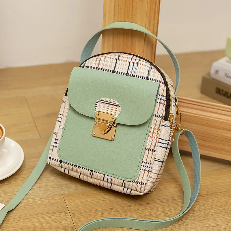 2021 Mini Contrast Backpack Plaid Pattern Shoulder Bag