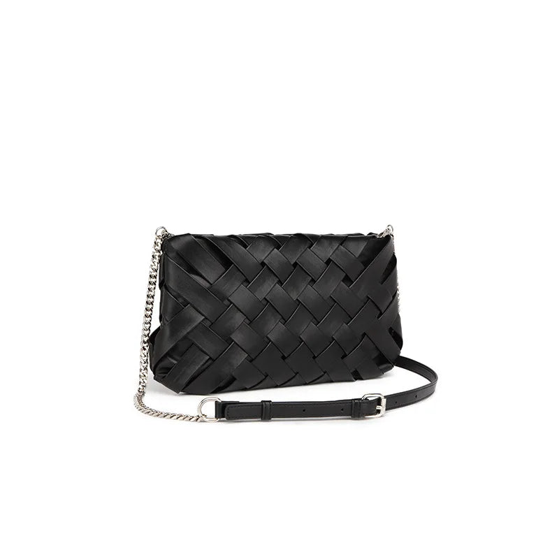 Braid Mini Crossbody Bags Women Contrast PU Leather Messenger Bag