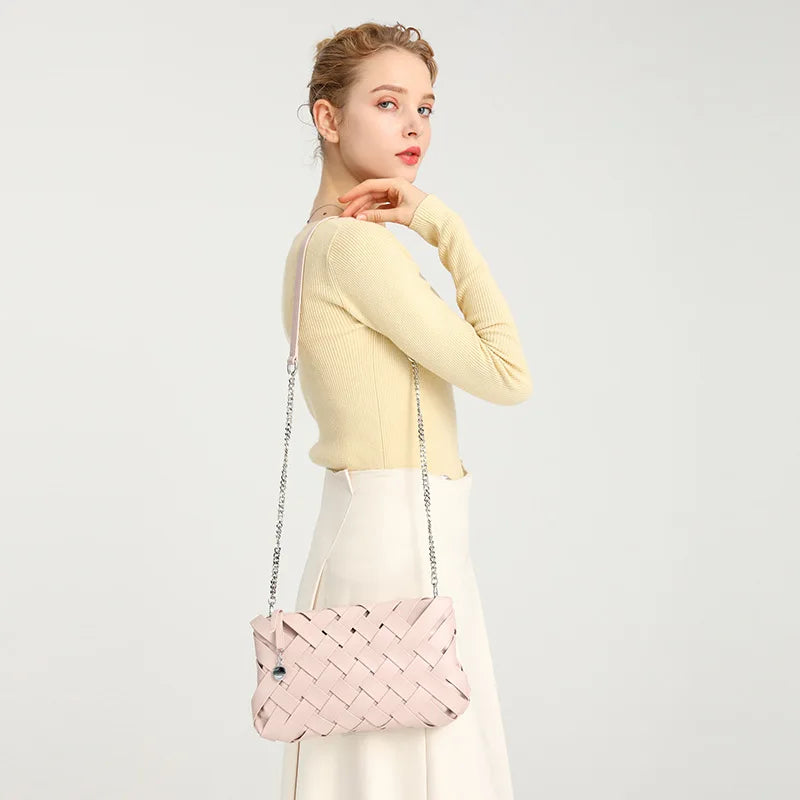 Braid Mini Crossbody Bags Women Contrast PU Leather Messenger Bag